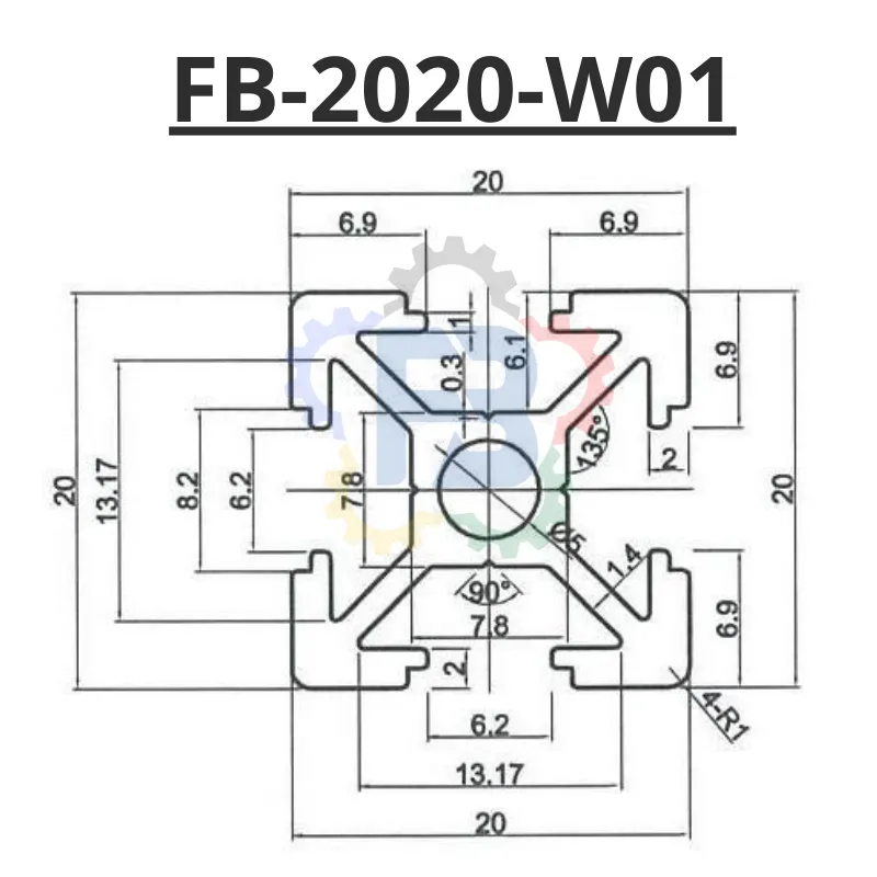 Bản vẽ Kích thước nhôm đình hình 20x20 trắng của FBT Inno