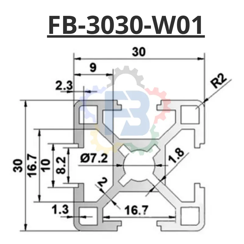 Bản vẽ Kích thước nhôm đình hình 30x30 trắng của FBT Inno