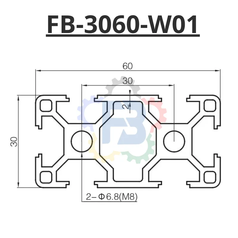 Bản vẽ Kích thước nhôm đình hình 30x60 trắng của FBT Inno